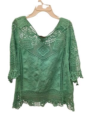 Embroidered/embellished Democracy Mint Green Crochet Top